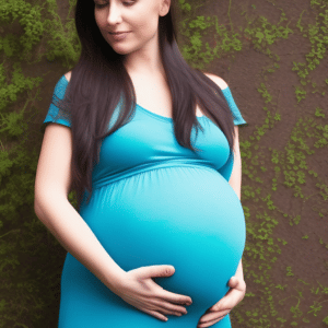 Zwangere vrouw in zwangerschapsjurk.